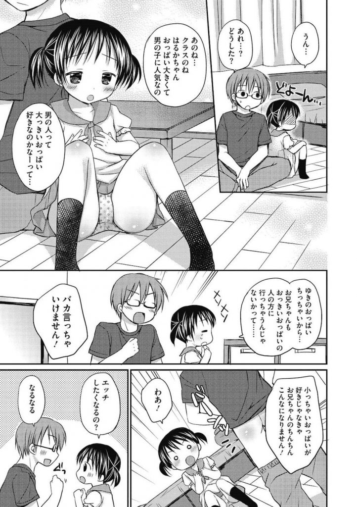 【JSロリエロ漫画】ちっぱいでブラがつけれなくて悩んでいたJSの義妹!何を悩んでいるんだ!ロリコン兄はそのちっぱいが大好きなんだよ!でもマッサージして大きくしてあげるね!【Rico】