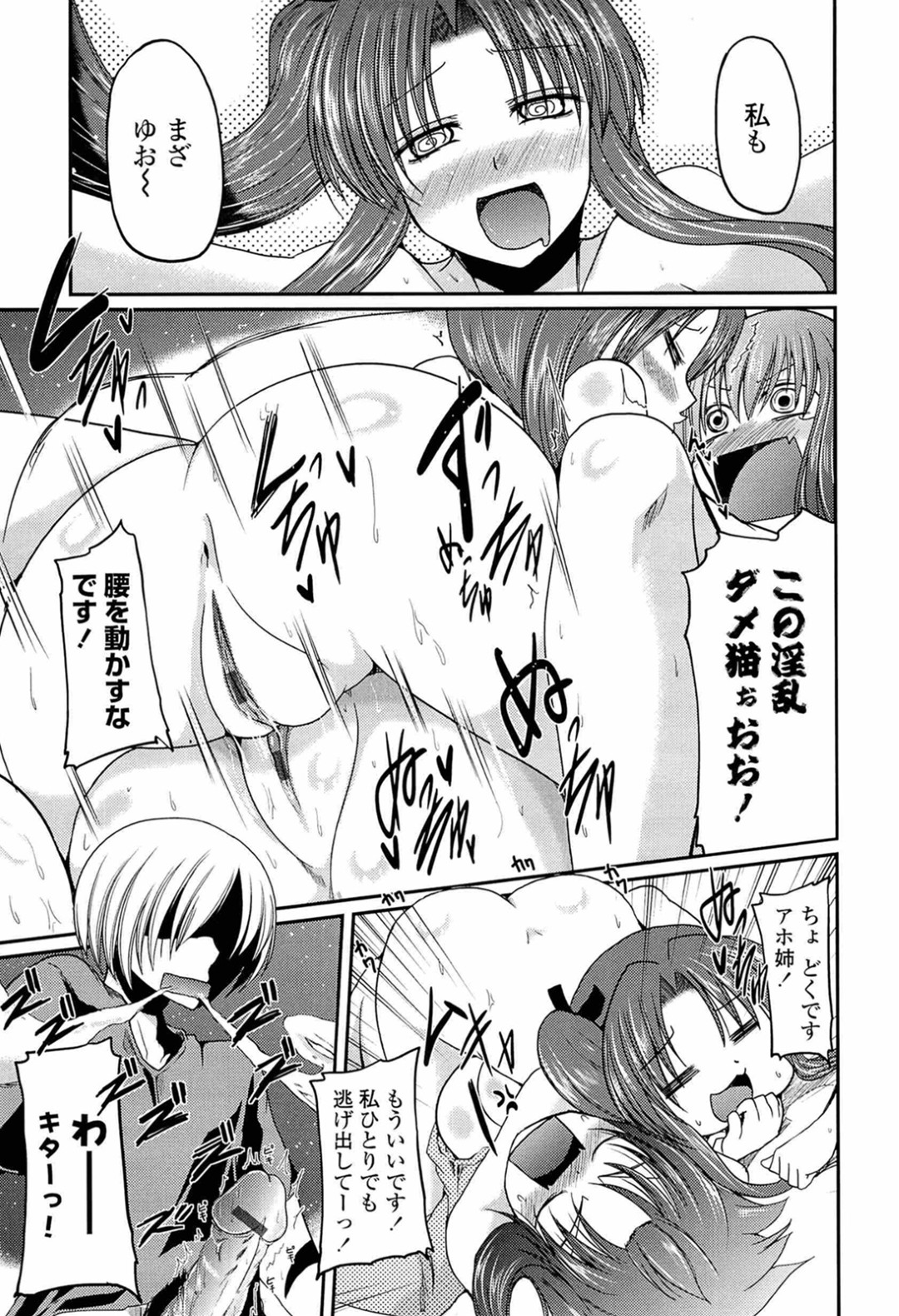 【エロ漫画】兄に無理やり犯されちゃうお姉さんたち…強制フェラをされてバックや騎乗位で生ハメ中出しレイプされちゃう【澤野明：柳さん家の3姉妹？】 13ページ